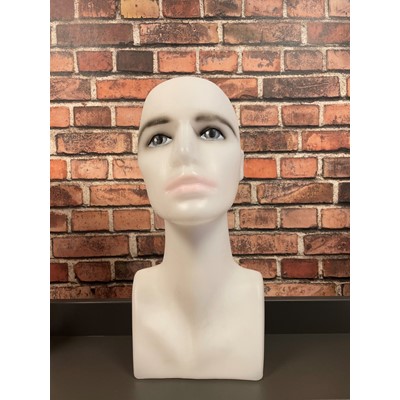 White plastic display female head with make up